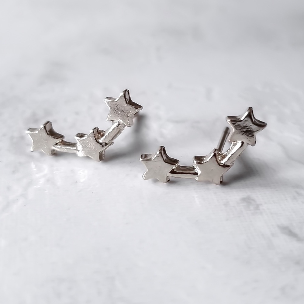 CLEARANCE $7!  Silver Star Tiny Crawler Earrings - Picture 4 of 7